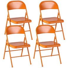 VECELO 접이식 의자 파이프 의자 4다리 세트 오렌지 좌면 높이 42.5cm 내하중 160kg 등받이 스틸 프레임 경량 운반 다이닝 야외 접이식 일본 정규 수입품, 상세페이지 참조