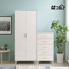 샵그집 비슈 싱글옷장800+비슈 5단 서랍장 600, 화이트