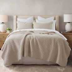 호리모트 100 소프트 3피스 퀼트 사이즈 가리비 경량 가장자리 기하학적 침대 커버렛, Beige, Twin(68"x 86")