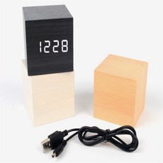 LED 우드 큐브 탁상시계 LED탁상시계 LED시계 인테리어시계 전자시계 우드탁상시계, 흰색