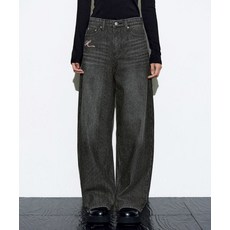 [헬레네파리스] 코듀로이 스트라이프 데님 리본 심볼 팬츠 [워시드 블랙]