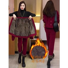 완구 블럭 놀이 빌딩 호환 취미 블록 겨울용 두꺼운 플리스 여성 정장 루즈핏 캐주얼 패션 세트 슬리밍 작은 체형 투피스 긴팔 버튼 여밈, [01] 3XL, [09] 노란색 세트   기모