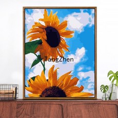 【TangZhen】유화그리기 유화그리기세트 diy 디지털 유화 가방 우편 거실 성인 어린이 손으로 채색 유채화 수제 장식 창문 앞 풍경, 40*50 어셈블리 외곽선(색상 노트) 추가, H1139 해바라기, 1개