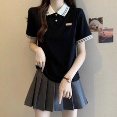 TIMEPURE 여성 여름 캐주얼 폴로넥 반팔 티셔츠 루즈핏 배가려 슬림 골프웨어 데일리룩 베이직 상의