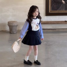 女童長袖條紋拼接春季上衣