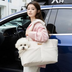 강아지 카시트 카시트 뒷자석 이동가방 애견 카시트 이동가방 숄더백 애견카시트, 1개, 미색