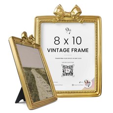 97 Decor 고딕 사진 액자 20.3x25.4cm(8x10인치) - 빈티지 20.3x25.4cm(8x10인치) 블랙 프레임 테이블 탑 및 벽걸이용 수제 레진 블랙 장식, 8x10, 골든 리본