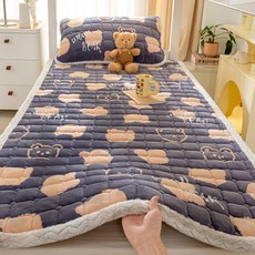 겨울 극세사 매트리스 패드 싱글 포근한 벨벳 기숙사 침대커버, 베어