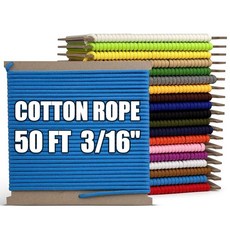 PerkHomy 면 로프 5mm(3/16인치) 30.5m(100피트) 다목적 유틸리티 다이아몬드 브레이드 코드 의류 라인 캠핑 공예 깃발 기둥용 천연 면 라이트 옐로우, 3/16" x 50', 하늘색