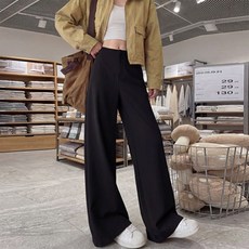 CBHV 여성 바지 정장 바지 하이웨스트 스판 슬랙스 와이드 일자 팬츠