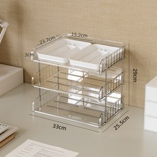 桌面文具整理收納A4文件架，多層辦公室學生書桌資料置物架, 3層+2筆盤（透明白）