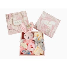 BBSKY新生兒禮盒，柔軟包巾與可愛玩偶，彌月送禮首選，寶寶安心舒適禮品, 竹纖包巾+安撫娃娃彌月禮盒【奶嘴兔兔+黃色小貓】, 1個