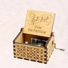 手搖木製八音盒激光雕刻精美彩繪音樂盒節日禮物禮品擺件, 彩虹