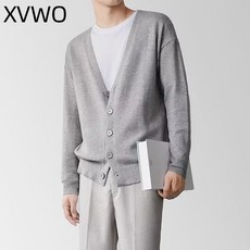XVWO 남성 브이넥 가디건 니트 오버핏 베이직 데일리 간절기 아우터