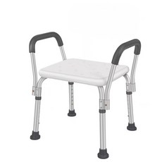 可調高度扶手防滑沐浴椅, 白色無靠背款, 1個