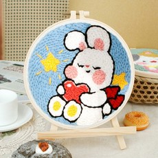 【超繪玩】戳戳繡毛綫繡針材料包 兒童學生課活動裝飾畫, 乖乖兔—送戳筆+支架 （材料包）⚑⚑, 1個