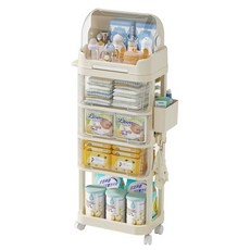 아기용품정리함 트롤리 선반 신생아 기저귀함 수납장 4단 크림옐로우 (서랍3개)