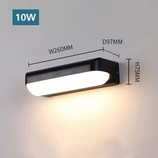 호환 스테인레스 벽 램프 LED 야외 현관 라이트 10W AC85-265V 방수 정원 발코니 욕실 전등, Black 10W, Warm White 3000K, ABS