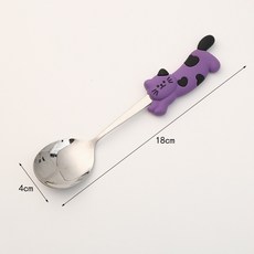 卡通可愛小貓小狗304不鏽鋼勺子兒童吃飯專用嬰兒輔食勺子批發, 1個, 1個, 紫色小貓勺子