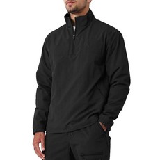 MorwenVeo 남성용 캐주얼 쿼터 지퍼 풀오버 경량 골프 트랙 재킷 세련된 윈드브레이커 야외 및 여행용 미스티 블루 XXL_175835, L, 블랙_175835