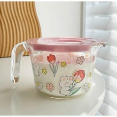 500cc鬱金香兔子向日葵玻璃量杯(附蓋)【F5109-A】, 1個, 粉色, 粉色