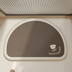 현관 발매트 화장실 입구 욕실 발매트 규조토 미끄럼 방지 매트, 브라운 반원, 1개