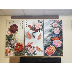 花開富貴牡丹圖掛畫, 60*120cm木條, 木條