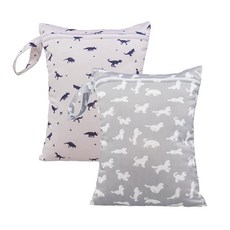 해피플루트 2개 방수 가방 세트 수건 기저귀 수영 해변 용 동물 패턴 습식/건조 10 2X14 4인치, Dinosaur