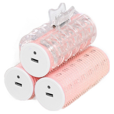 加熱髮捲，快速造型，多尺寸選擇，輕鬆打造持久自然捲髮, 淺粉, USB加熱髮捲