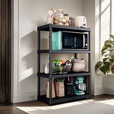 TaiStar 다용도 수납 선반 진열장 전자레인지 선반T856-027, 4단, 검정색