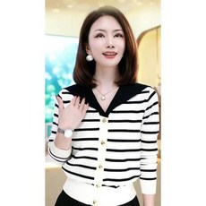여성 여친가디건 F/W 긴팔 니트 여자 브이넥 가디건 스웨터 스트라이프