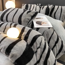 貓嶼 兔兔絨斑馬紋被套床單組, 炫彩-霞光灰,00*230cm 床單245*250cm, 炫彩-霞光灰