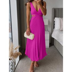 Yellwel 여름 V넥 민소매 홀컷 오픈백 원피스 DJP