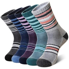 DoSmart 메리노 울 하이킹 양말 여성용 보온 겨울 따뜻한 수분 흡수 부츠 작업 쿠션 선물 양말 5쌍 스트라이프 B