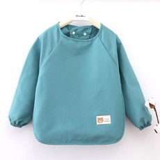 방수 순면 앞치마 식사용 팔토시 유아용 놀이 세트, 1개, 소형 로고 그린 긴소매, 소형 1-2세 신장60-80cm