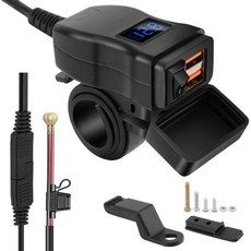 오토바이 USB 충전기 듀얼 USB A 12V-24V 유니버설 핸들바 이동을 위한 전압계 SAE 인터페이스블루 전압계 디지털 디스플레이 듀얼 USB-A, Blue Voltmeter Digital Display, Dual USB-A