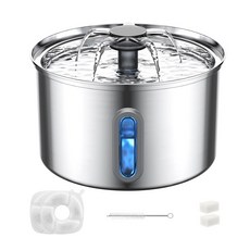 ESSENWOO 자동급수기 강아지 3.5L 고양이 정수기 SS304 식품용 스테인리스, 1개, 실버, PW-001