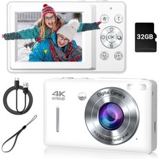 디지털 카메라 44MP 컴팩트 카메라 FHD 1080P 포인트 및 촬영 16배 줌 얼굴 감지 스마일 캡처 안티 쉐이크 남아 여아 청소년 선물용 디지털 카메라 딥 그린, White