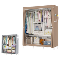 DIY收納衣櫥，多層隔板，防塵防潮，簡易組裝，臥室客廳適用, 咖啡(超取限1個)