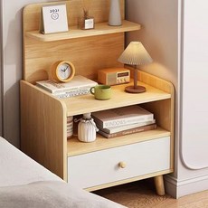 Deokol 독창성 가정용 침대 옆 수납장, 1단, 원목 색