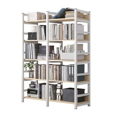 極美家居 置物架書櫃層架 多功能收納展示架 穩固木質落地層架, 【面寬120cm】橡木色+白架五層