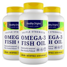 Healthy Origins 三倍效力 Omega-3 魚油 1250mg 軟膠囊, 3個, 180錠