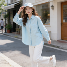투니스 여성 심플 루즈핏 단색 긴소매 셔츠