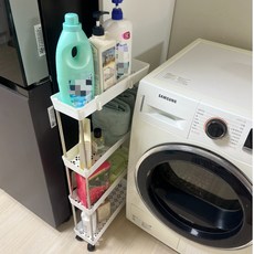 제이에스맘 이동식 스테인레스 틈새 폭좁은 트롤리 수납선반, 1개, 3단