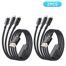 Essager 100W 7A 3in1 멀티 고속충전 케이블 2개입, 블랙, 2개, 1.2m