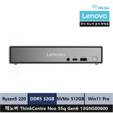 레노버 ThinkCentre neo 55q Gen6 13GNS00600 Win11 Pro, 512GB, 32GB, Raven black