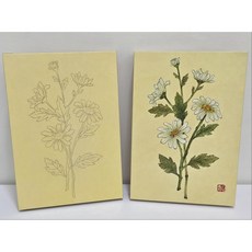 [동양화 화판] 가을 소국 채색화 민화 판넬 치자 천연염색 아교반수 이합장지 DIY컬러링