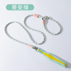 HIPIDOG 撞色舒適P繩 遛狗繩 防爆沖 中小型犬 適用全犬種, 蒂安綠, 長度：1.55米