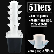 3~ 6 계층 DIY 홈 발코니 수경 성장 타워 농장 온실 야채 토양없는 심기 수직 화분, 05 5Tiers 15Holes