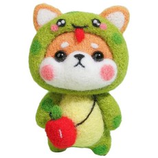 柴犬羊毛氈材料包 DIY手工製作 可愛小狗玩偶 療癒系擺飾, 綠, 1個